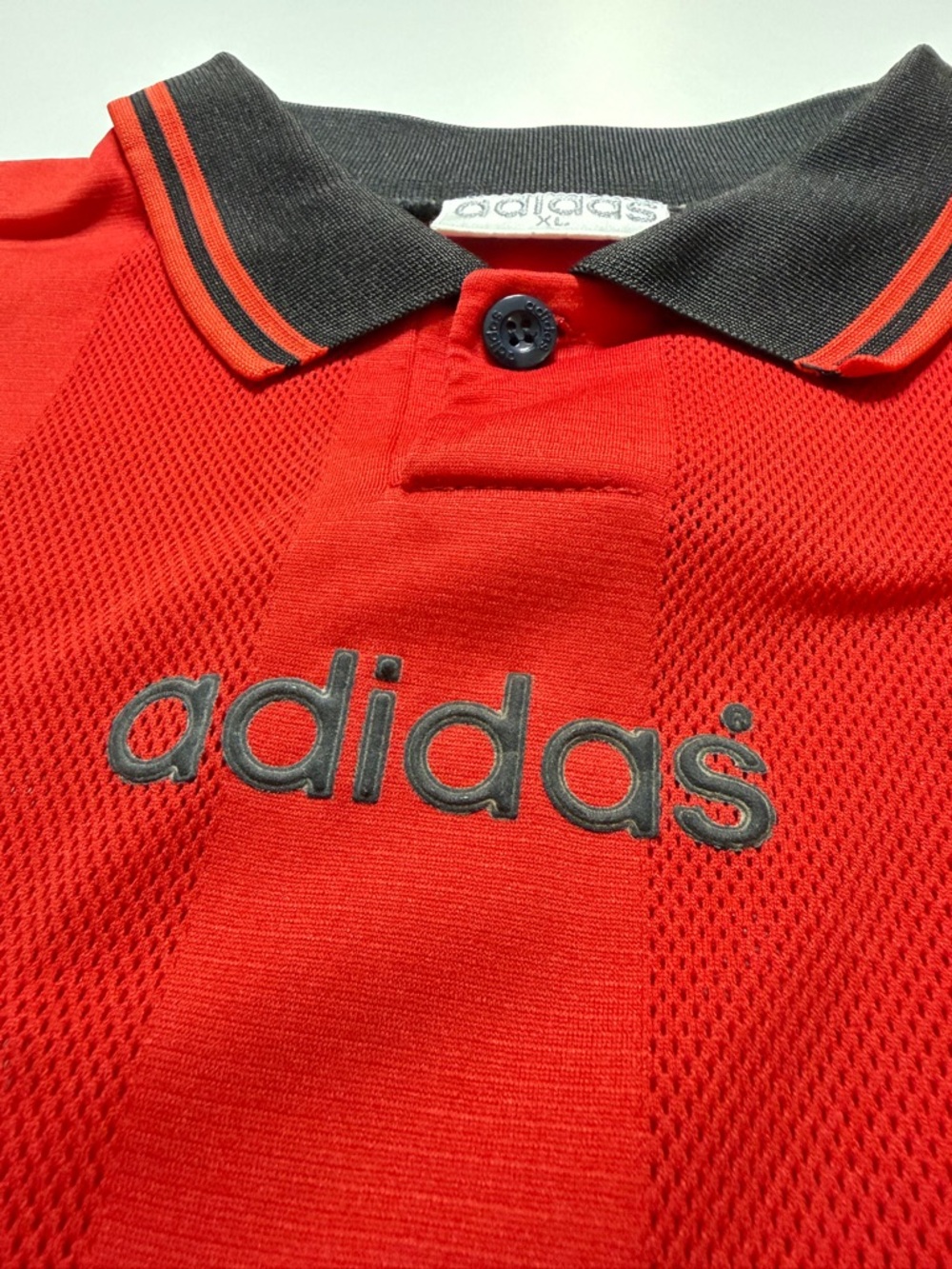 Vintage Adidas Athletic Short Sleeve Polo Jersey Mens XL Red Black - Picture 5 of 10